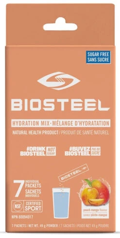 BioSteel High-Performance Sports Hydration Mix (7 Count) -Best Hockey Store 630615 CAN 20Biosteel Hydration 20Mix Peach 20Mango 7CT Front